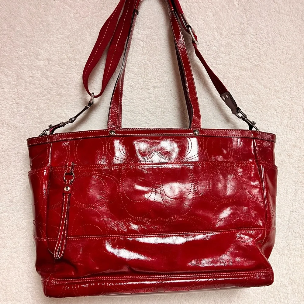 Coach Glossy Red diaper Baby Bag
